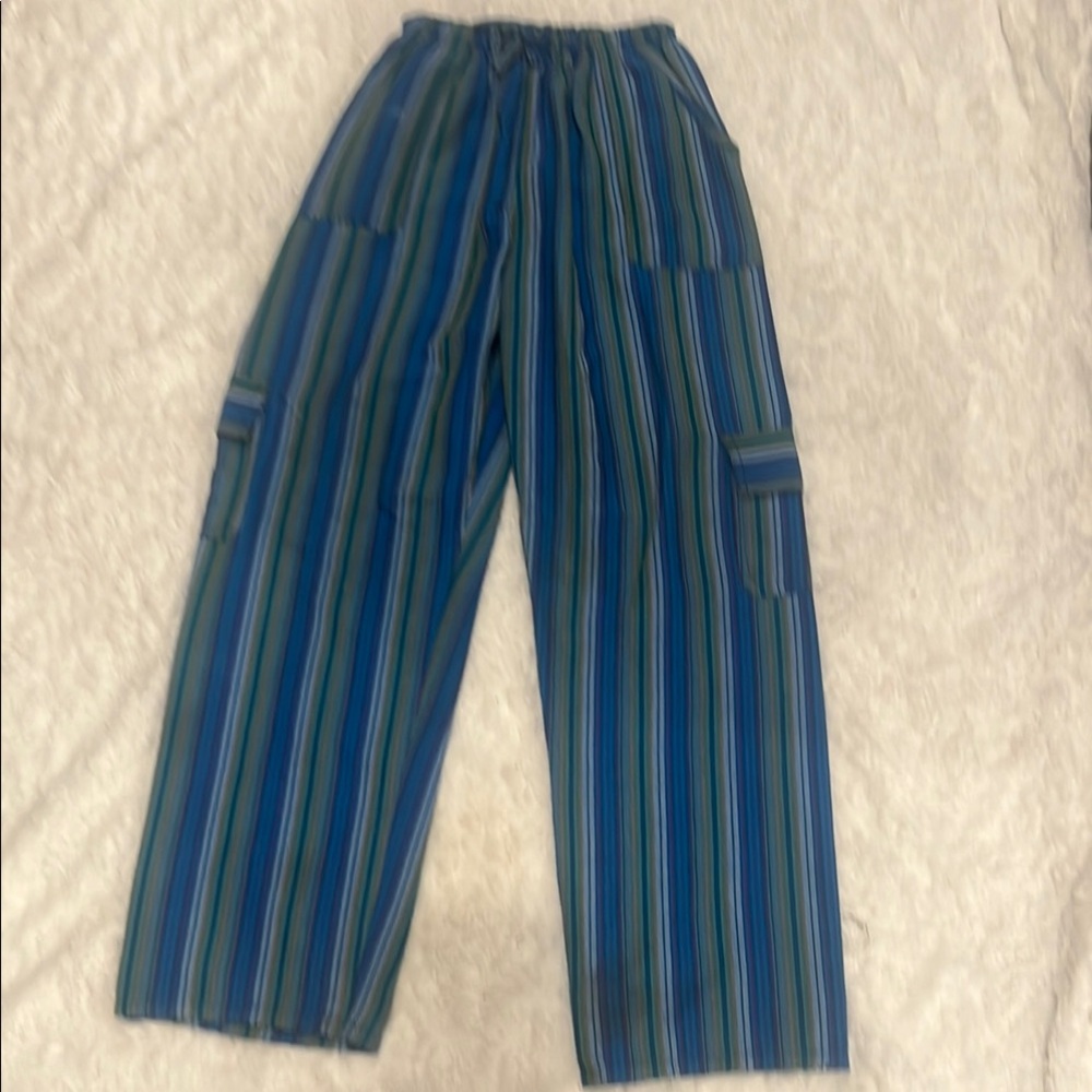 Striped Blue and Green Unisex Pants